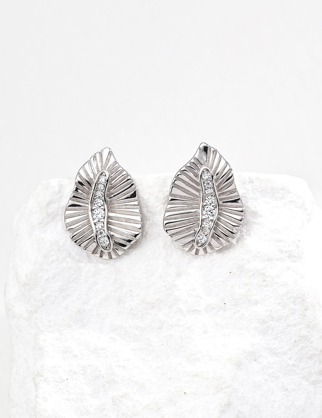 Leaf S925 Sterling Silver Earrings with Cubic Zirconia