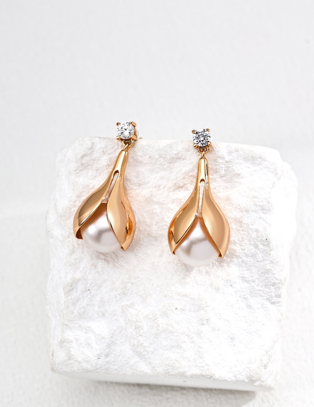 Whale S925 Sterling Silver Earrings with Polished Natural Pearl & Cubic Zirconia