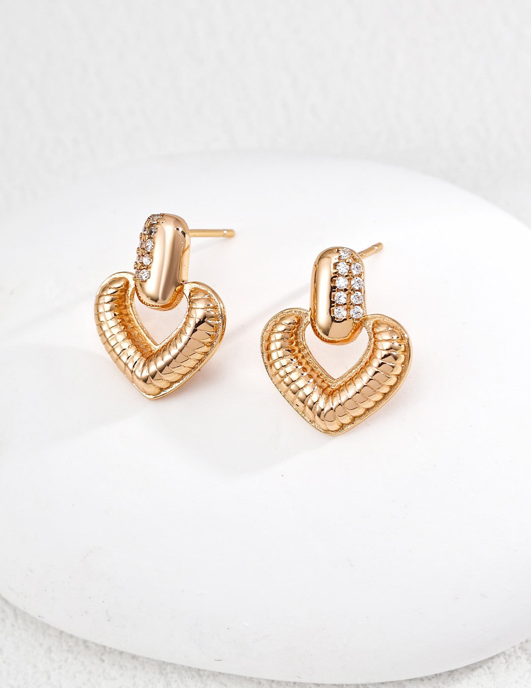 Heart-Shaped S925 Sterling Silver Earrings with Cubic Zirconia