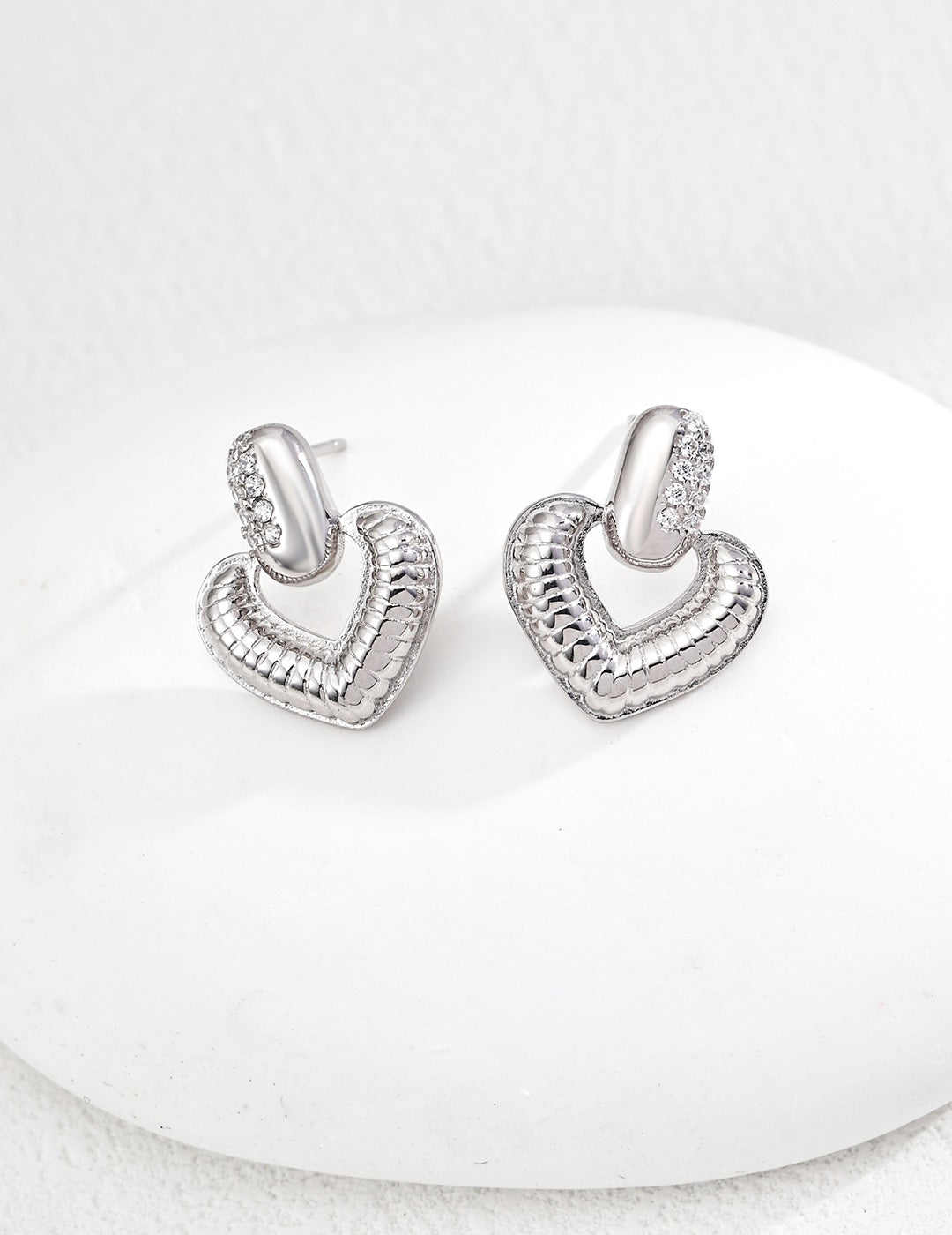 Heart-Shaped S925 Sterling Silver Earrings with Cubic Zirconia