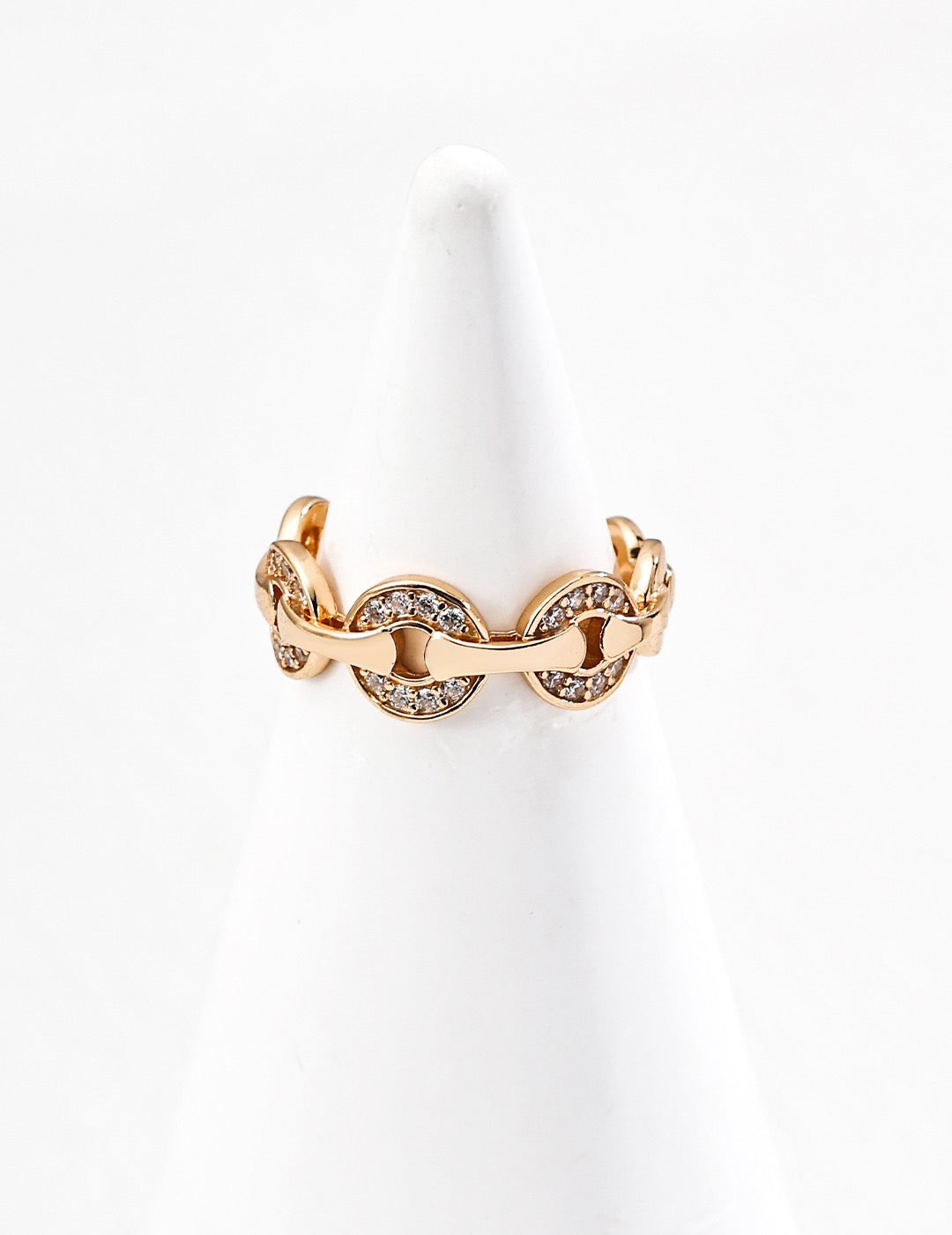 Chain-Link S925 Sterling Silver Ring with Cubic Zirconia