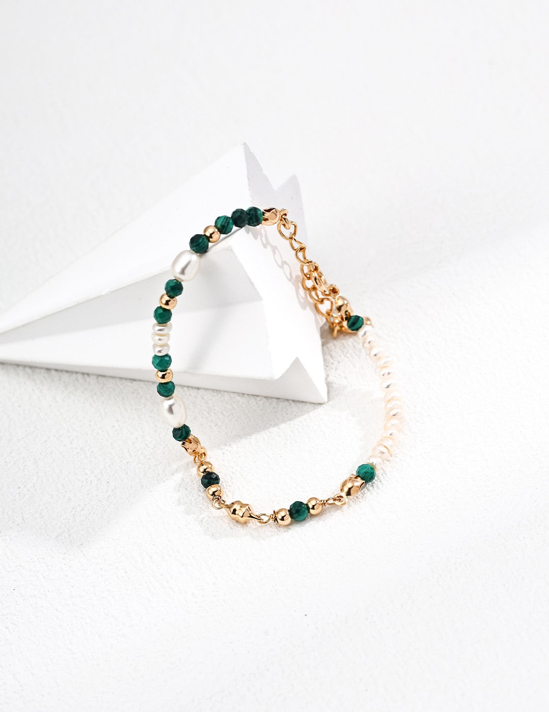 S925 Sterling Silver Bracelet with Natural Pearl & Malachite