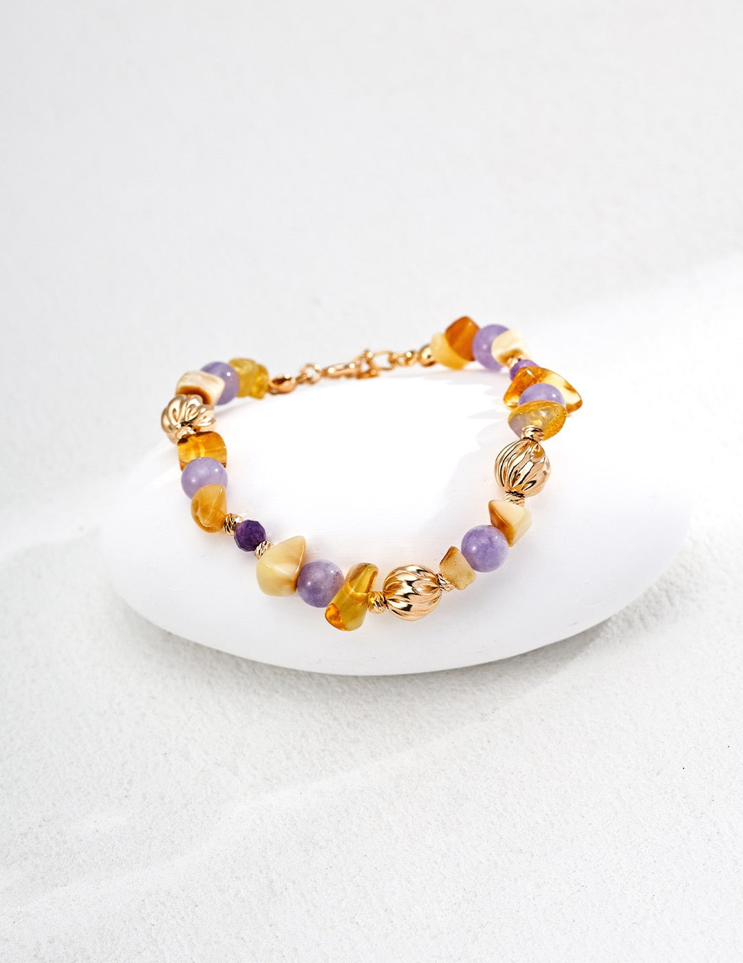 S925 Sterling Silver Bracelet with Natural Amber and Amethyst