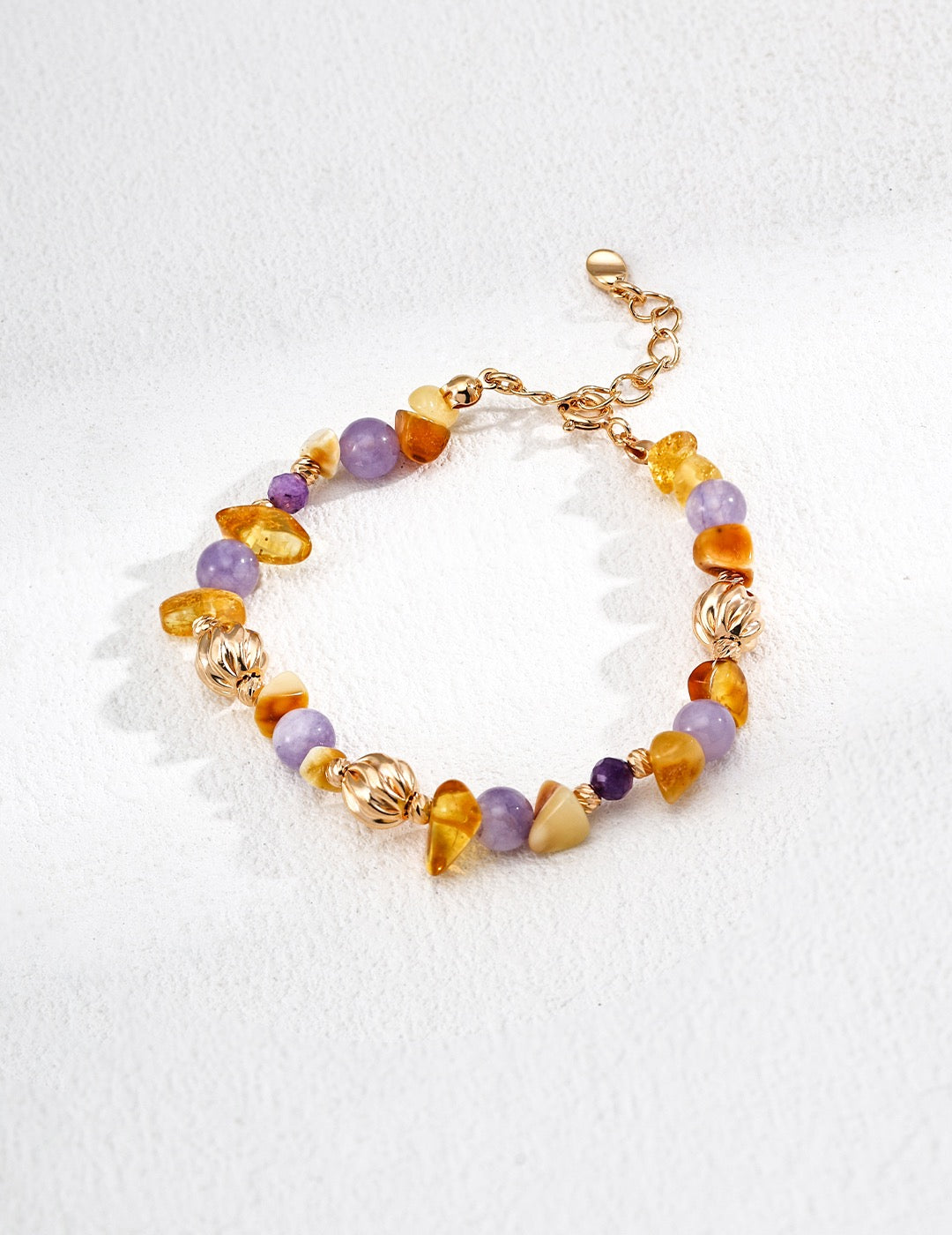 S925 Sterling Silver Bracelet with Natural Amber and Amethyst