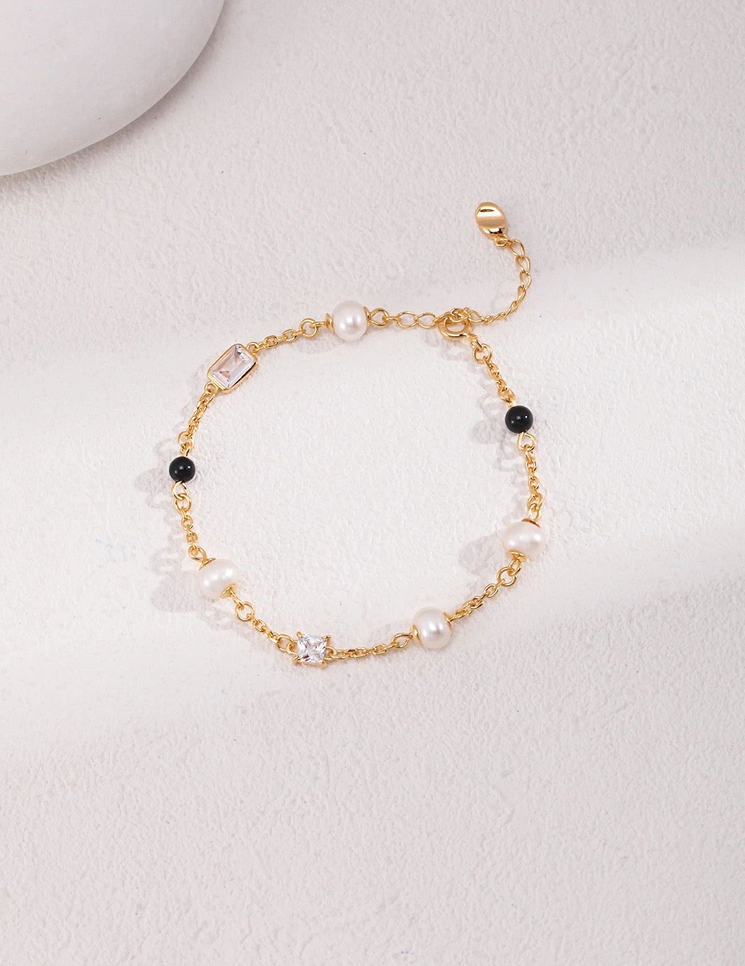 Sterling Silver Pearl Bracelet with Black Onyx