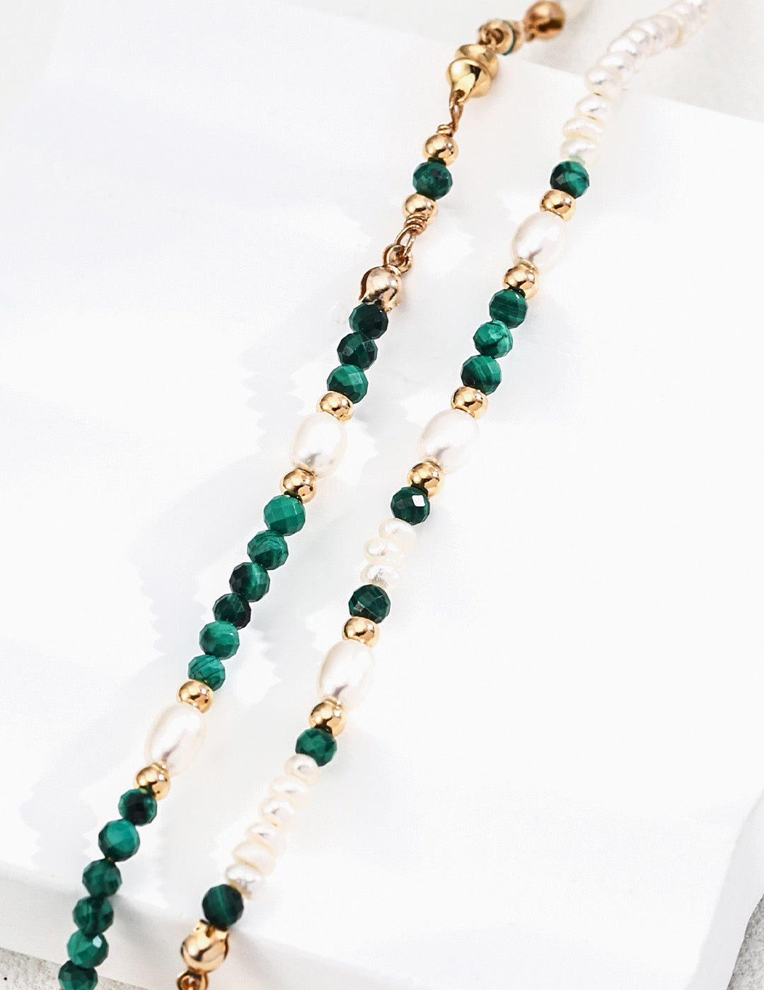 S925 Silver Vintage Pearl & Malachite Necklace