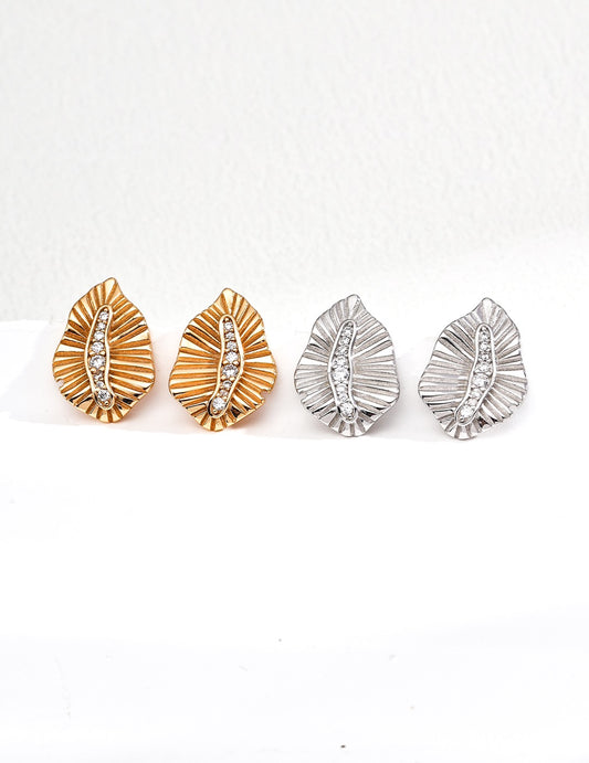 Leaf S925 Sterling Silver Earrings with Cubic Zirconia