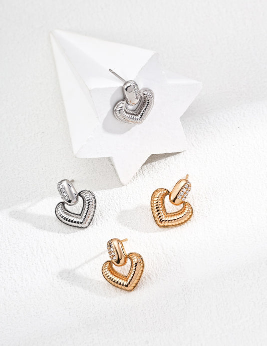 Heart-Shaped S925 Sterling Silver Earrings with Cubic Zirconia