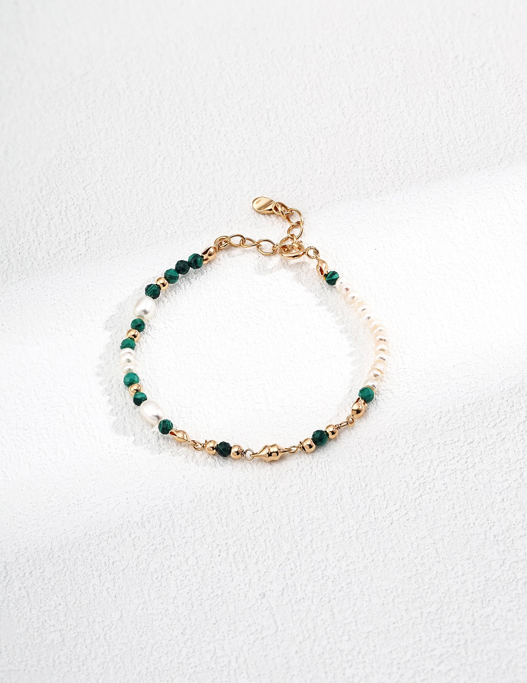 S925 Sterling Silver Bracelet with Natural Pearl & Malachite
