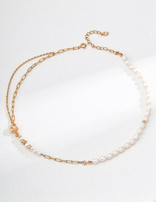 Rose S925 Sterling Silver Necklace with Natural Pearls