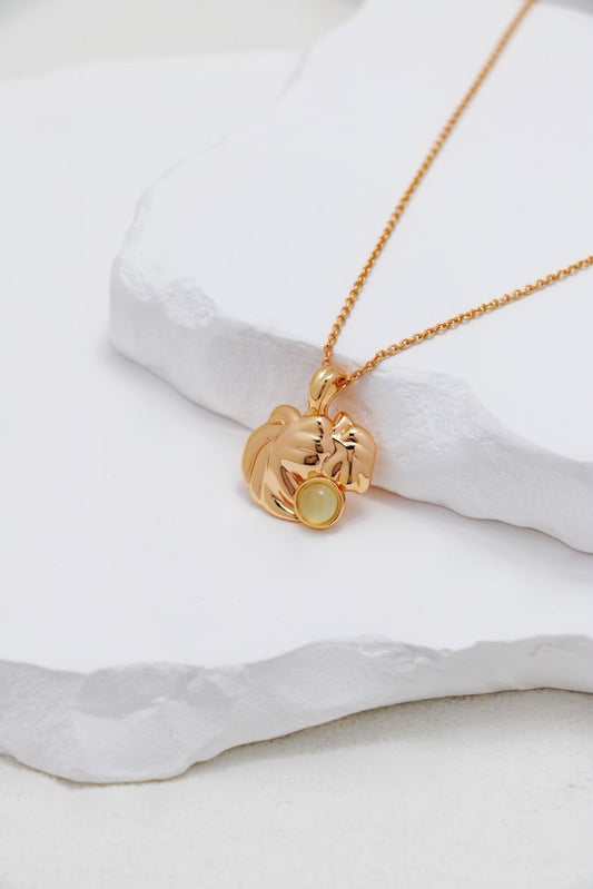 Leaf S925 Sterling Silver Necklace with Pink Calla Chalcedony