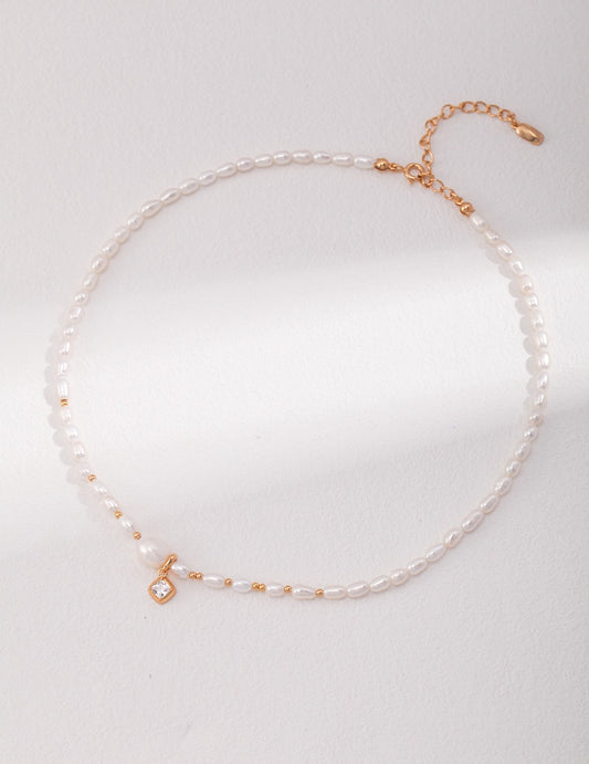 Vintage Gold S925 Sterling Silver Pearl Necklace