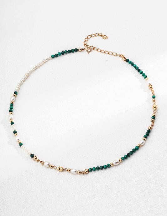 S925 Silver Vintage Pearl & Malachite Necklace