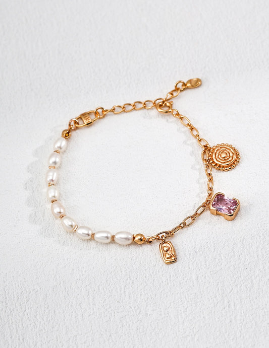 S925 Silver Vintage Natural Pearl & Zircon Bracelet