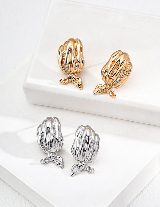 Ribbon Scarf S925 Vintage Silver Earrings
