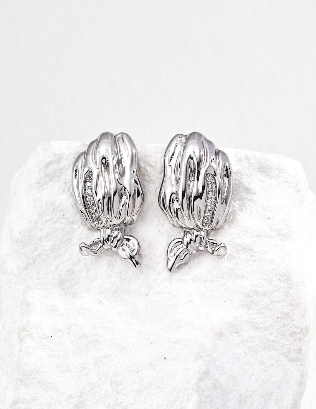 Ribbon Scarf S925 Vintage Silver Earrings